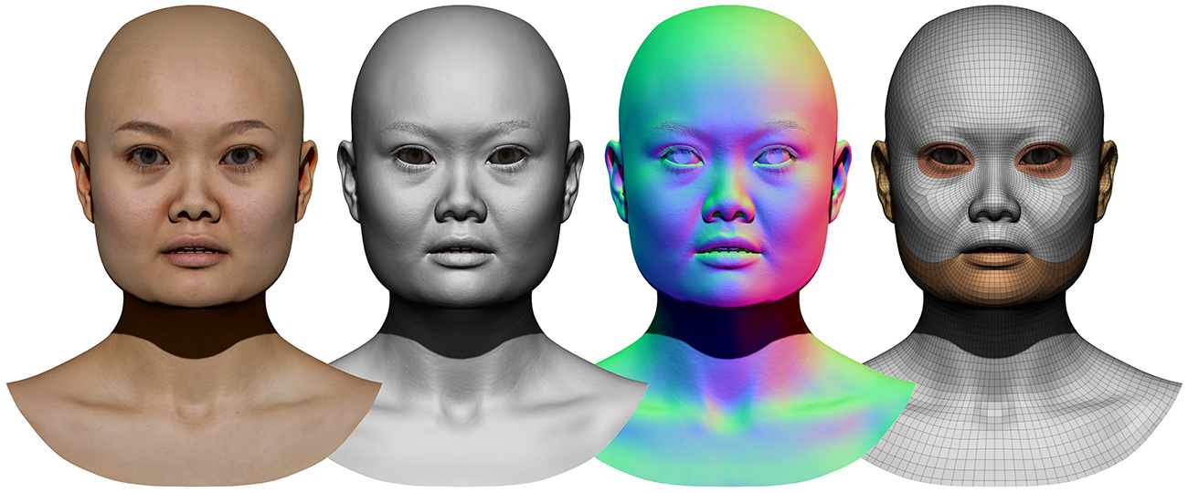 Zbrush 3d render of Asian 20's girl 3d head model scanned